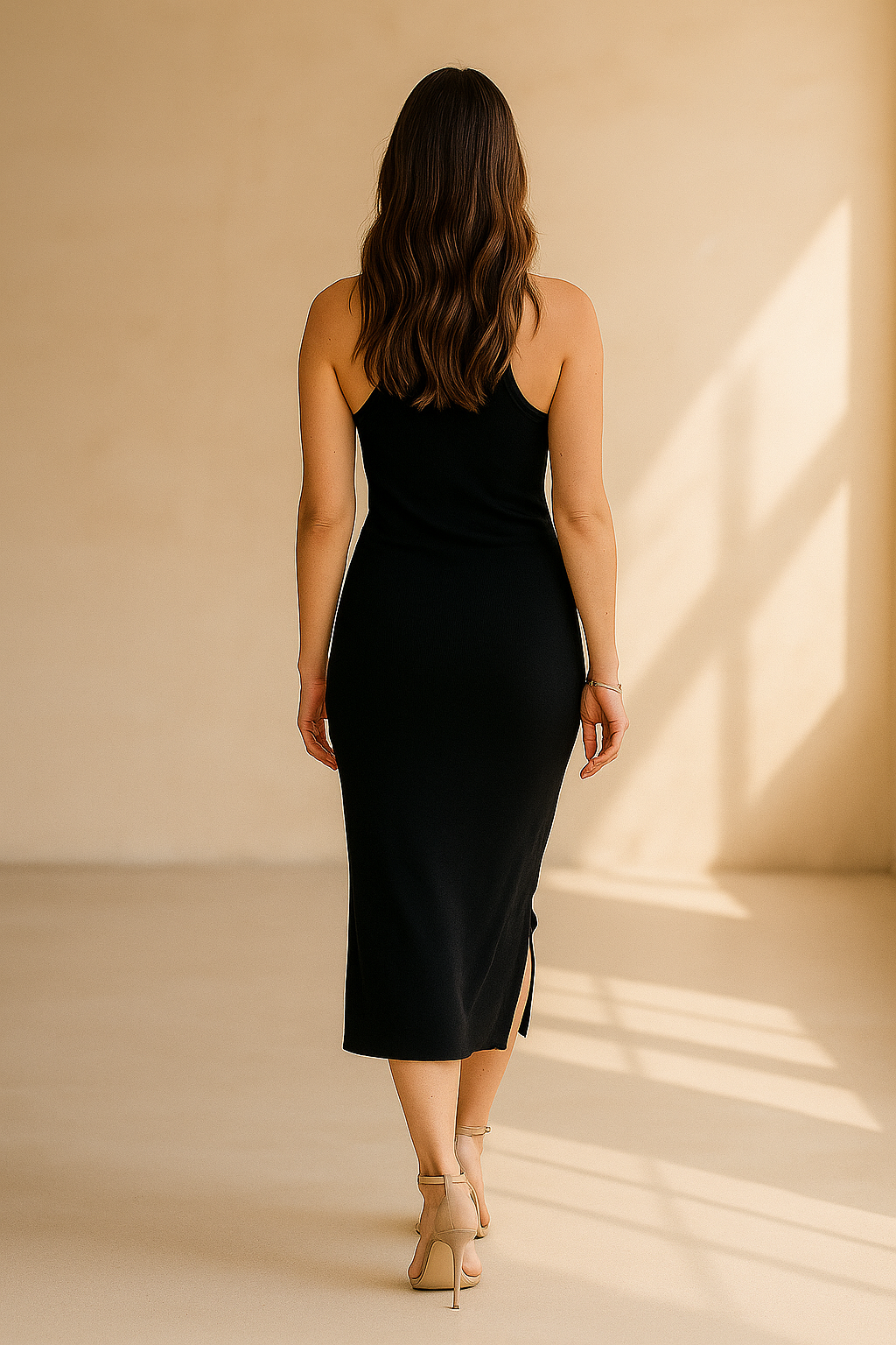 Women's Sleeveless Midi Dress in Black – Bamboo Cotton Blend