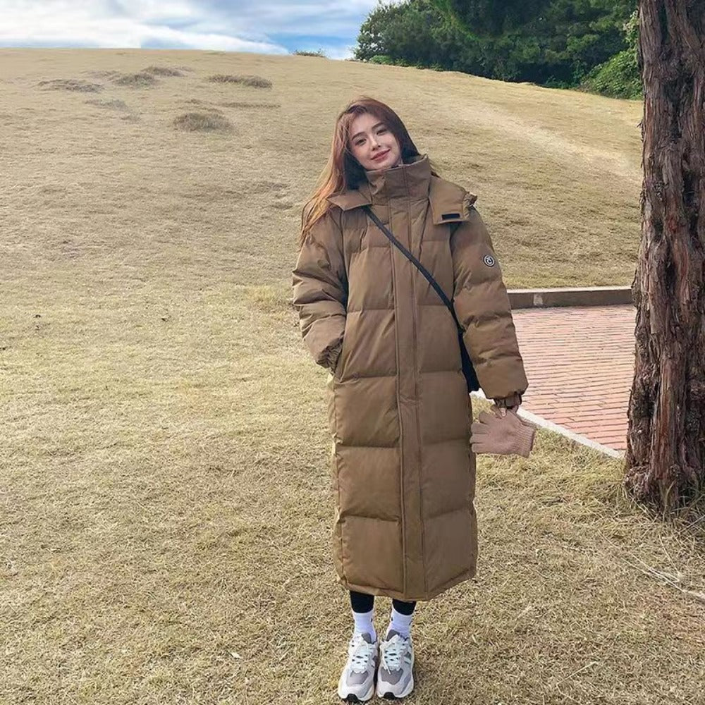 Long Puffer Coat with High Collar for Women - Alida
