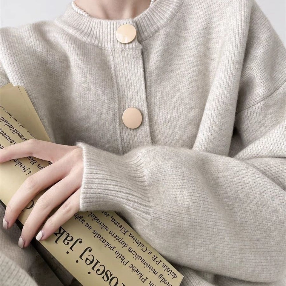 Beige Knit Button Front Cardigan Sweater for Women - Chiara