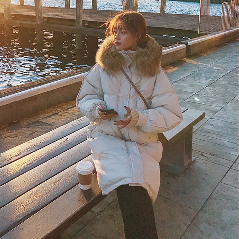 Long Puffer Coat with Fur Hood for Women - Diana
