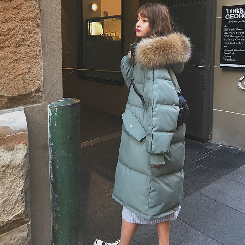 Long Puffer Coat with Fur Hood for Women - Diana