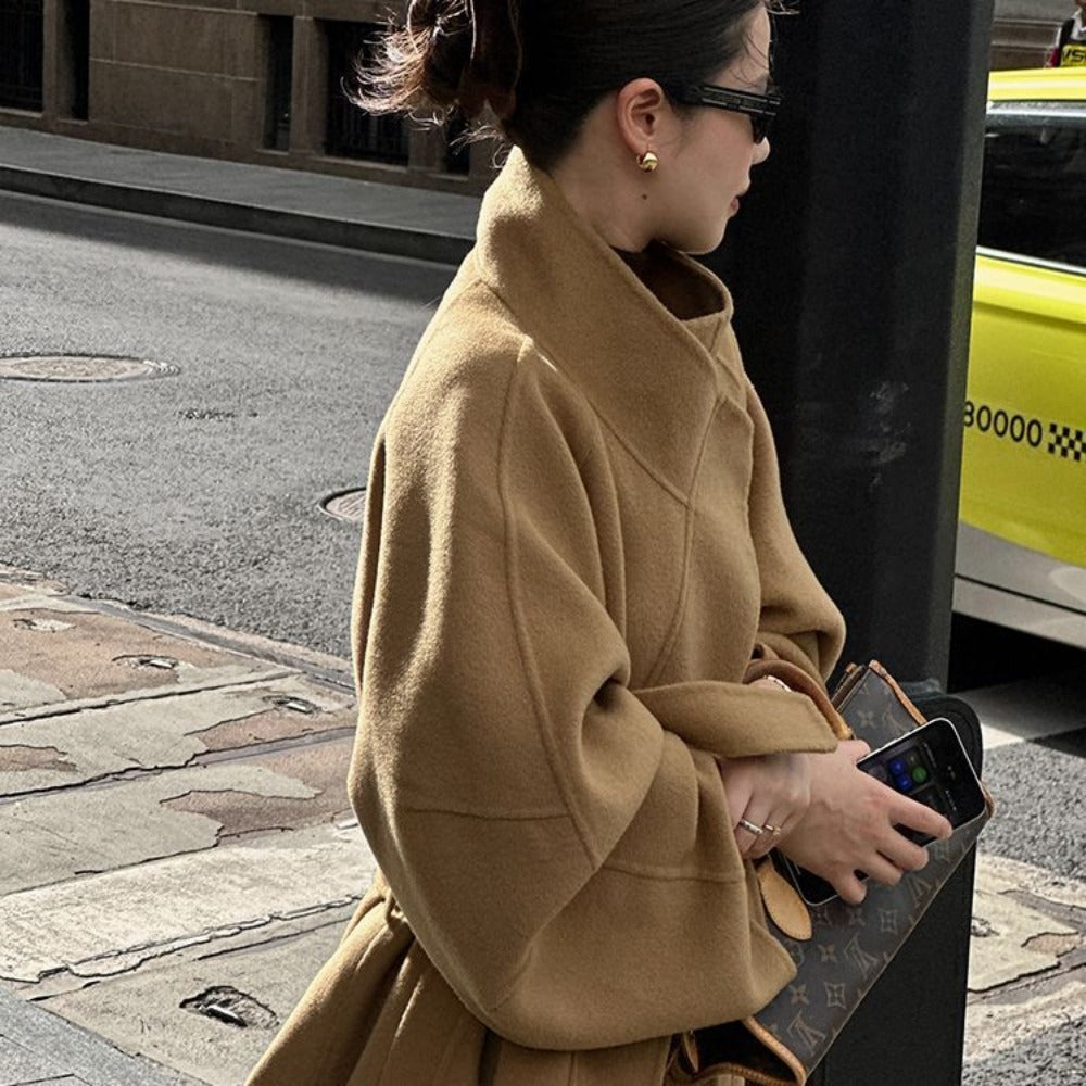 Oversized Wool Long Coat with Pockets for Women - Delfina