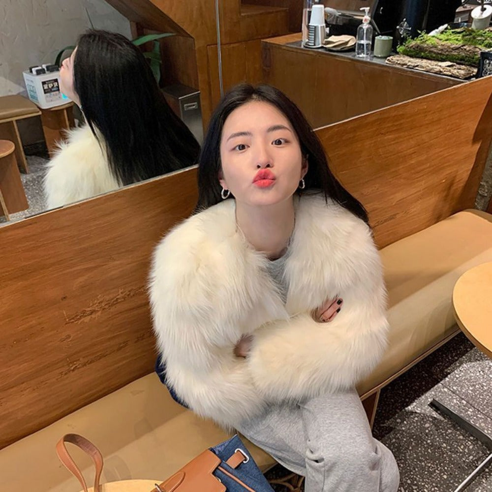 Faux Fur Long Sleeve Short Jacket for Women - Elda
