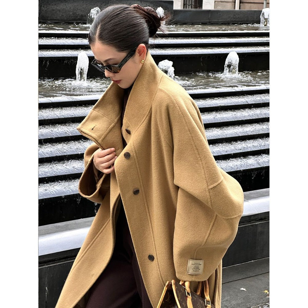 Oversized Wool Long Coat with Pockets for Women - Delfina