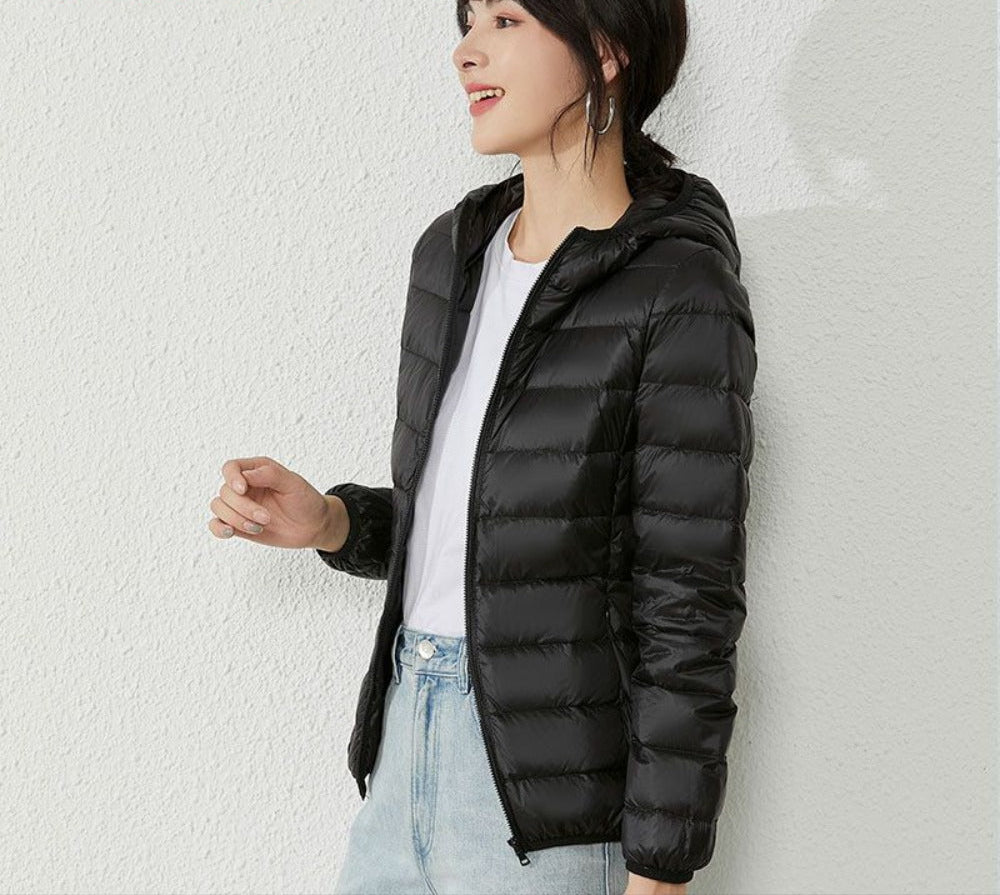Hooded Puffer Jacket with Zipper Closure for Women - Liliana