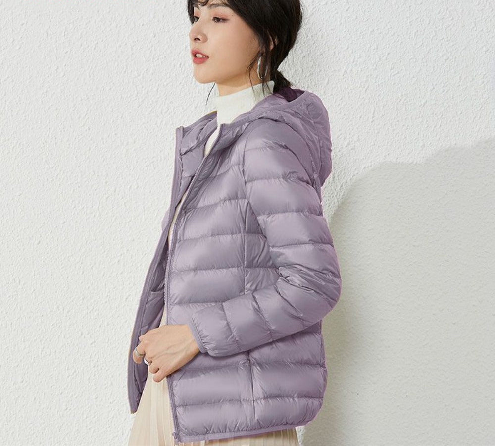 Hooded Puffer Jacket with Zipper Closure for Women - Liliana