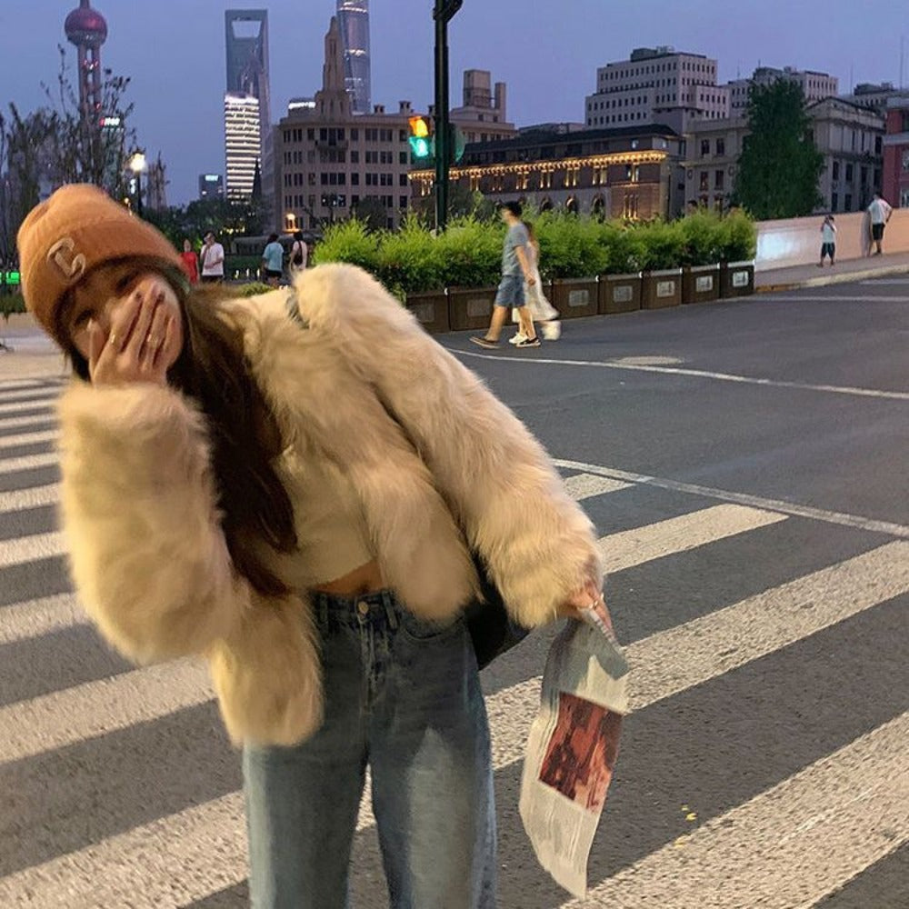 Faux Fur Long Sleeve Short Jacket for Women - Elda