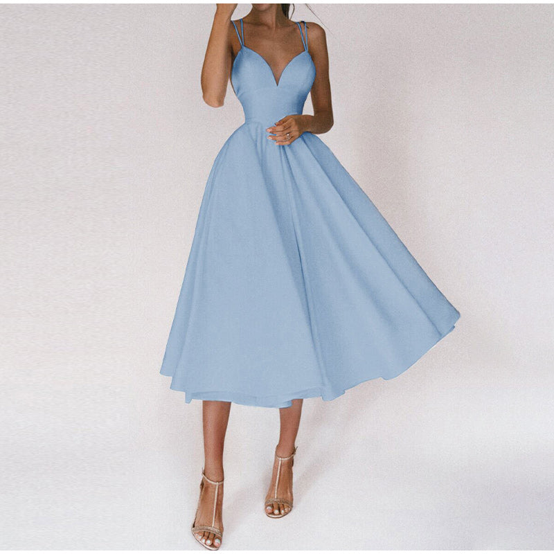 Formal Midi Party Dress with V-Neck for Women | Elegant Evening Style