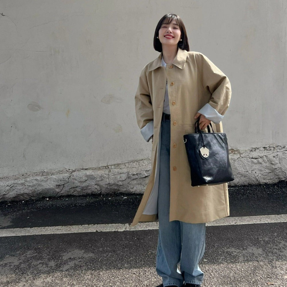 Long Button Down Trench Coat with Pockets for Women - Candida