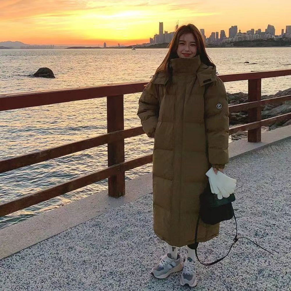 Long Puffer Coat with High Collar for Women - Alida