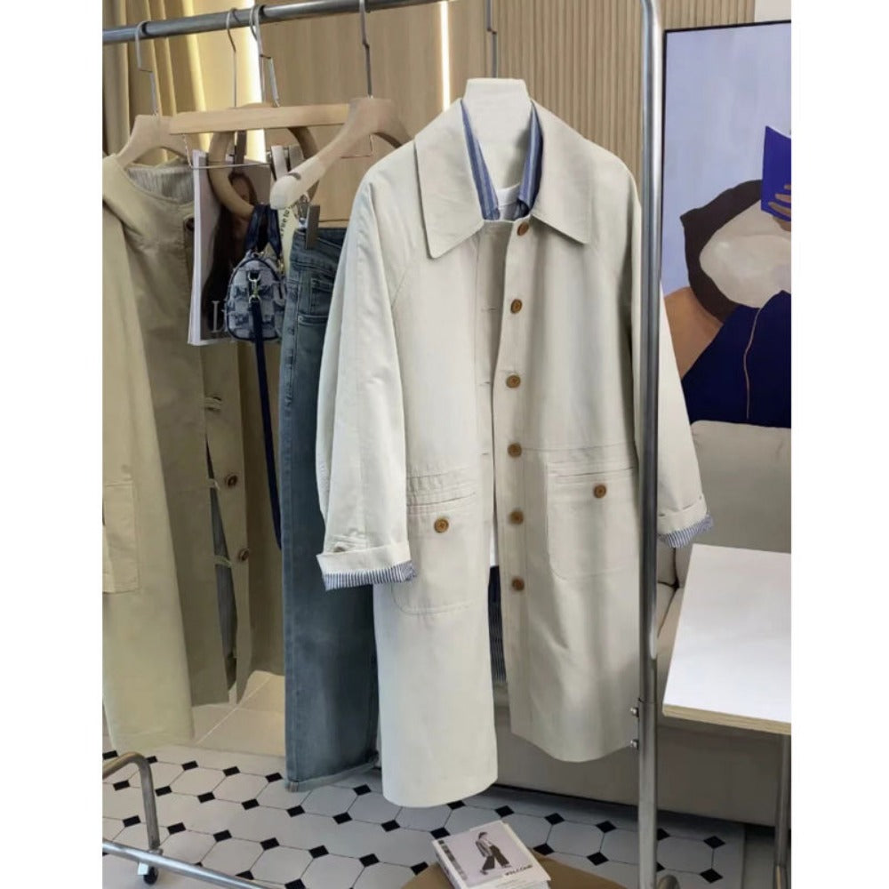 Long Button Down Trench Coat with Pockets for Women - Candida