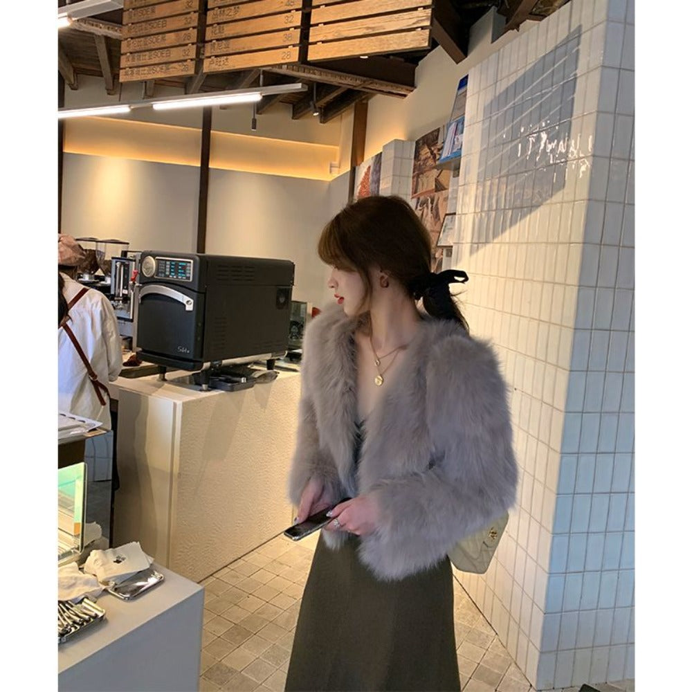 Faux Fur Long Sleeve Short Jacket for Women - Elda