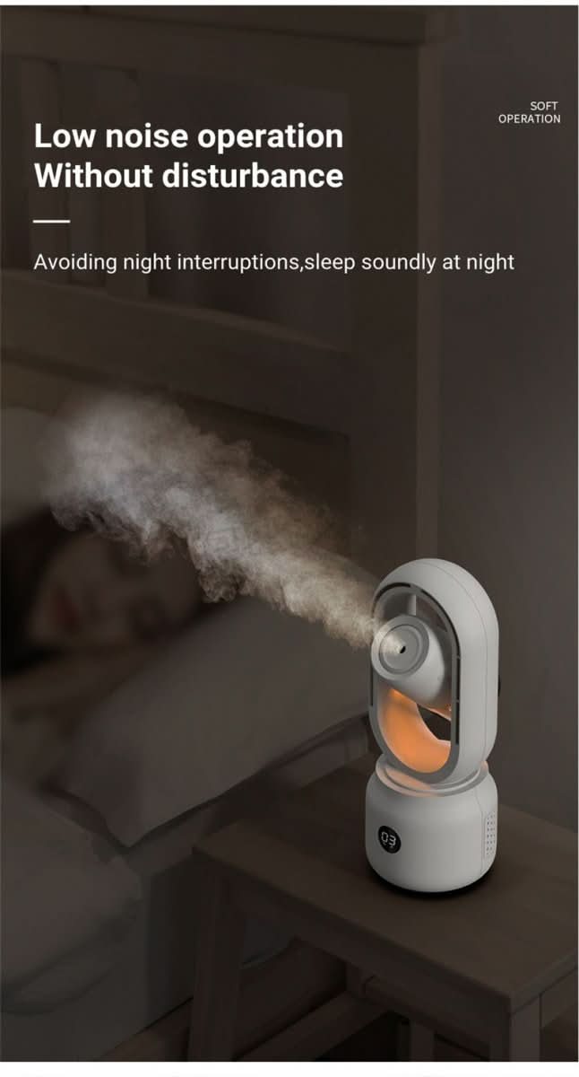 Portable Blade-Free Fan with Humidifier and Night Light for Refreshing Comfort