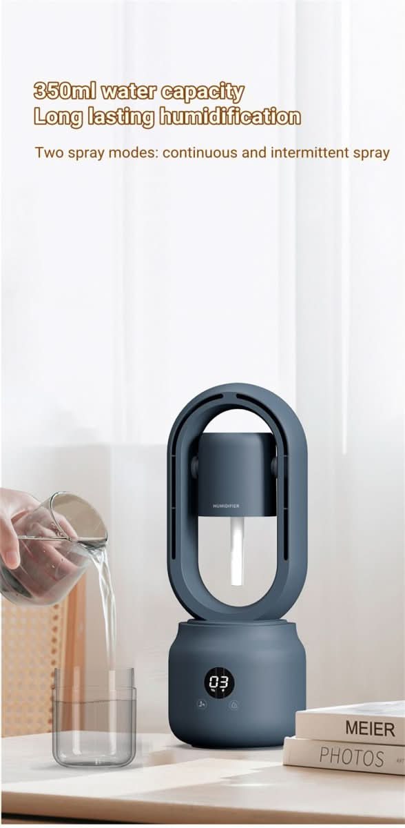 Portable Blade-Free Fan with Humidifier and Night Light for Refreshing Comfort