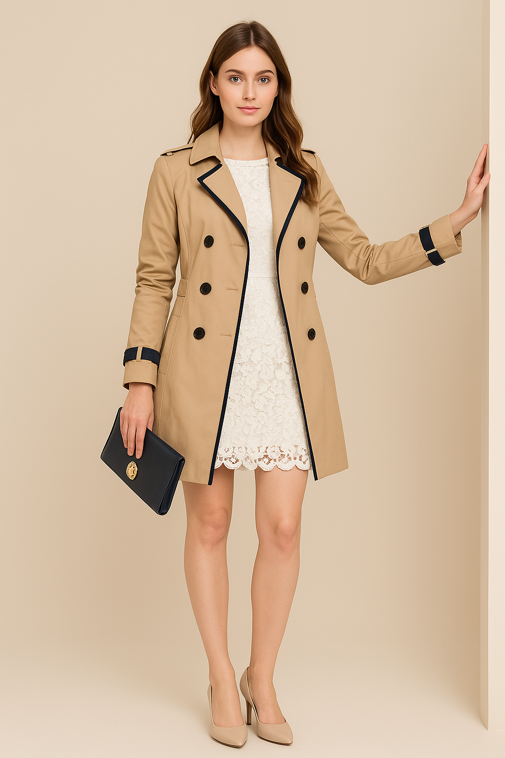 Women's Contrast Trim Trench Coat | Slim