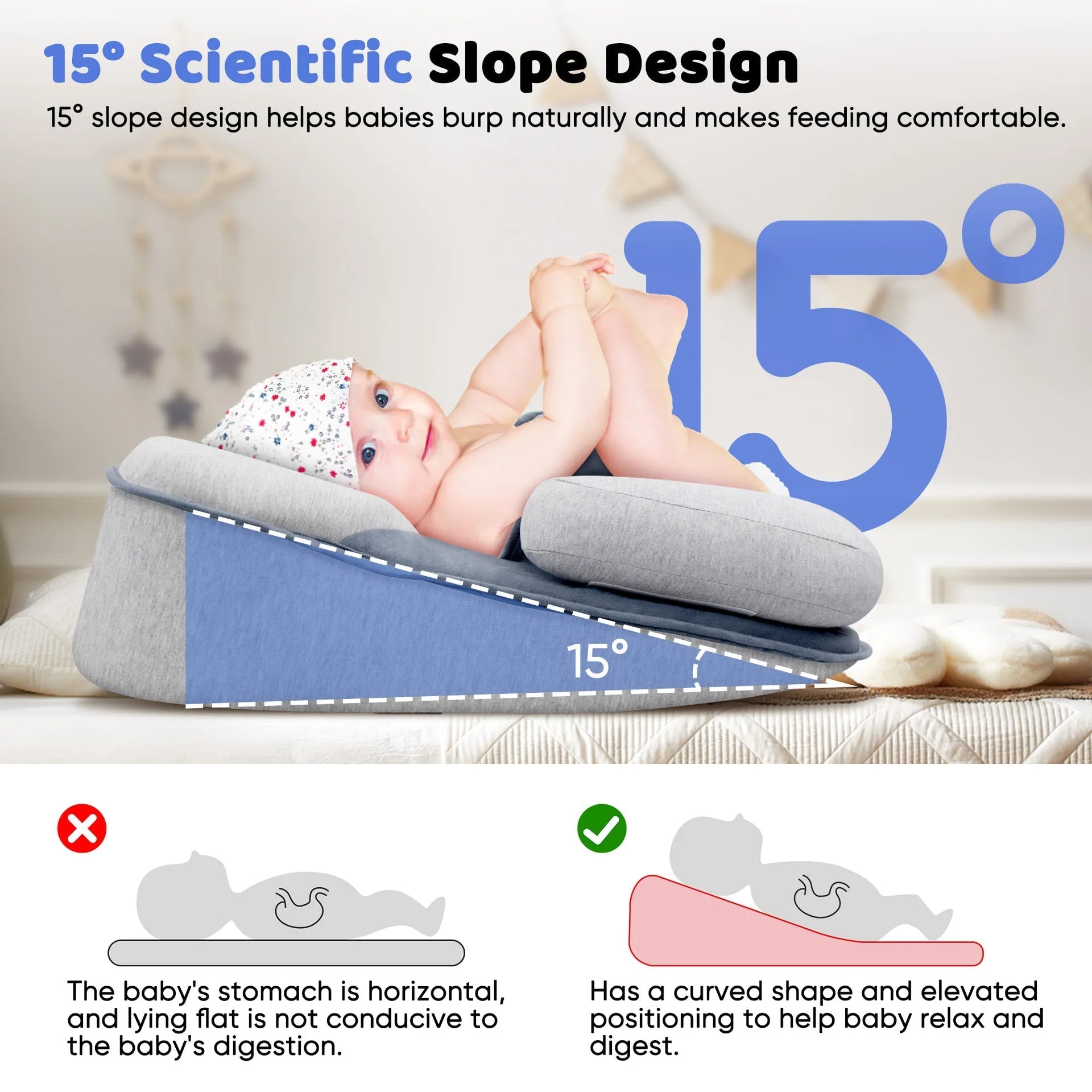 Elevated Anti-Reflux Baby Lounger for Newborns and Infants