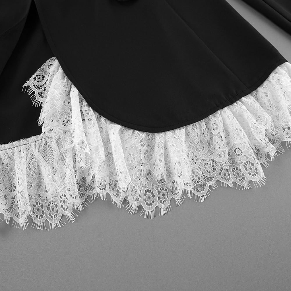 Black Blazer Jacket with Lace Hem for Women - Alfonsina