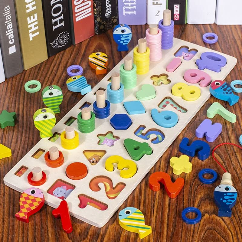Wooden Montessori Learning Board – Educational Game for Discovering Numbers, Shapes, and Colors