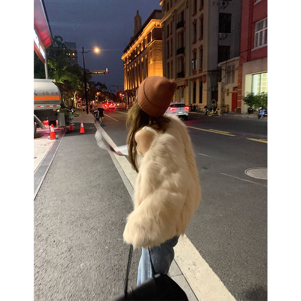 Faux Fur Long Sleeve Short Jacket for Women - Elda