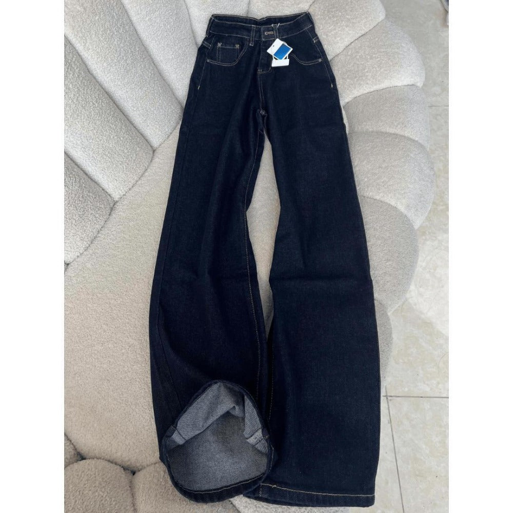 Dark Blue Wide Leg Denim Jeans for Women - Costanza