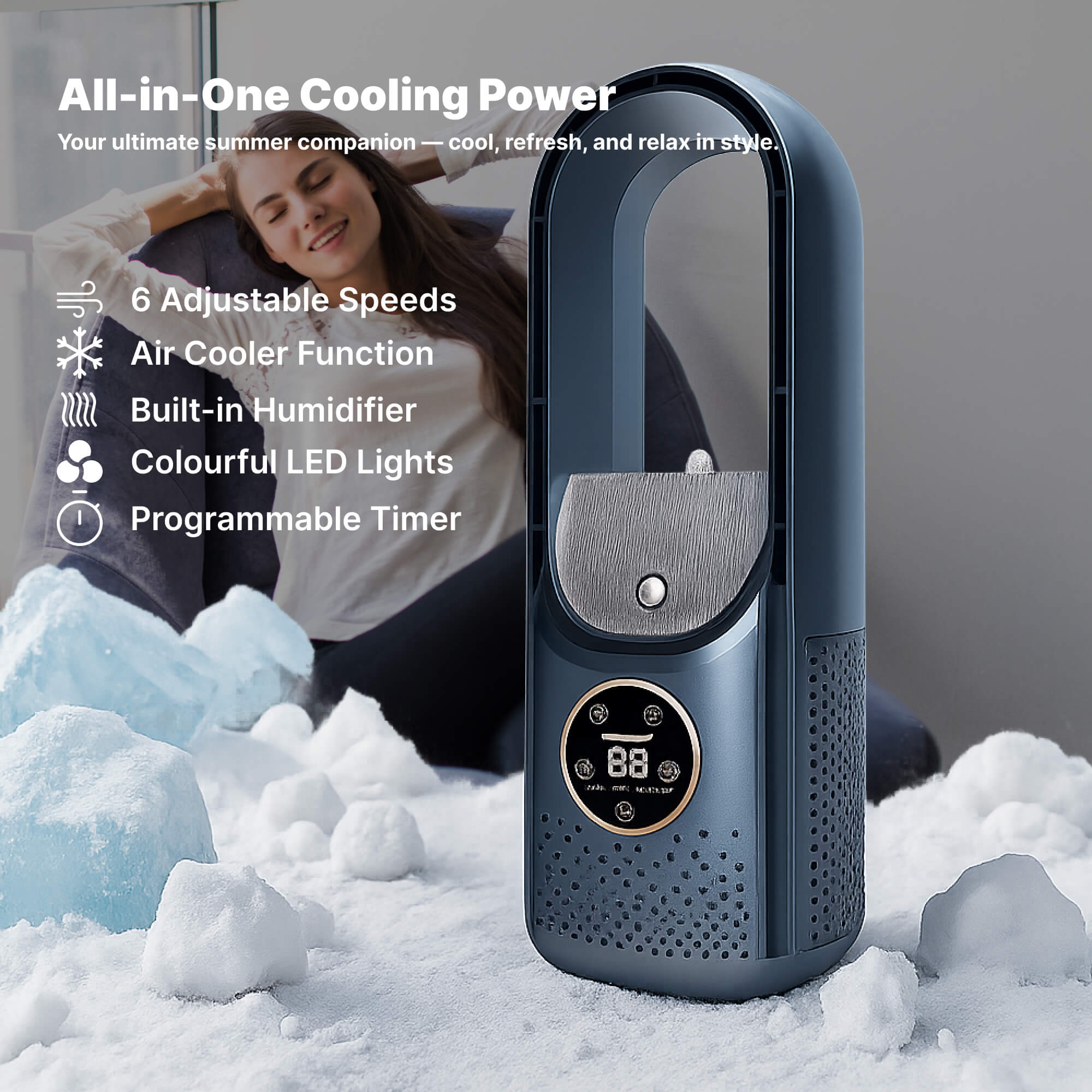 Silent Bladeless Portable Air Conditioner: Ergonomic Design for Home and Office Use