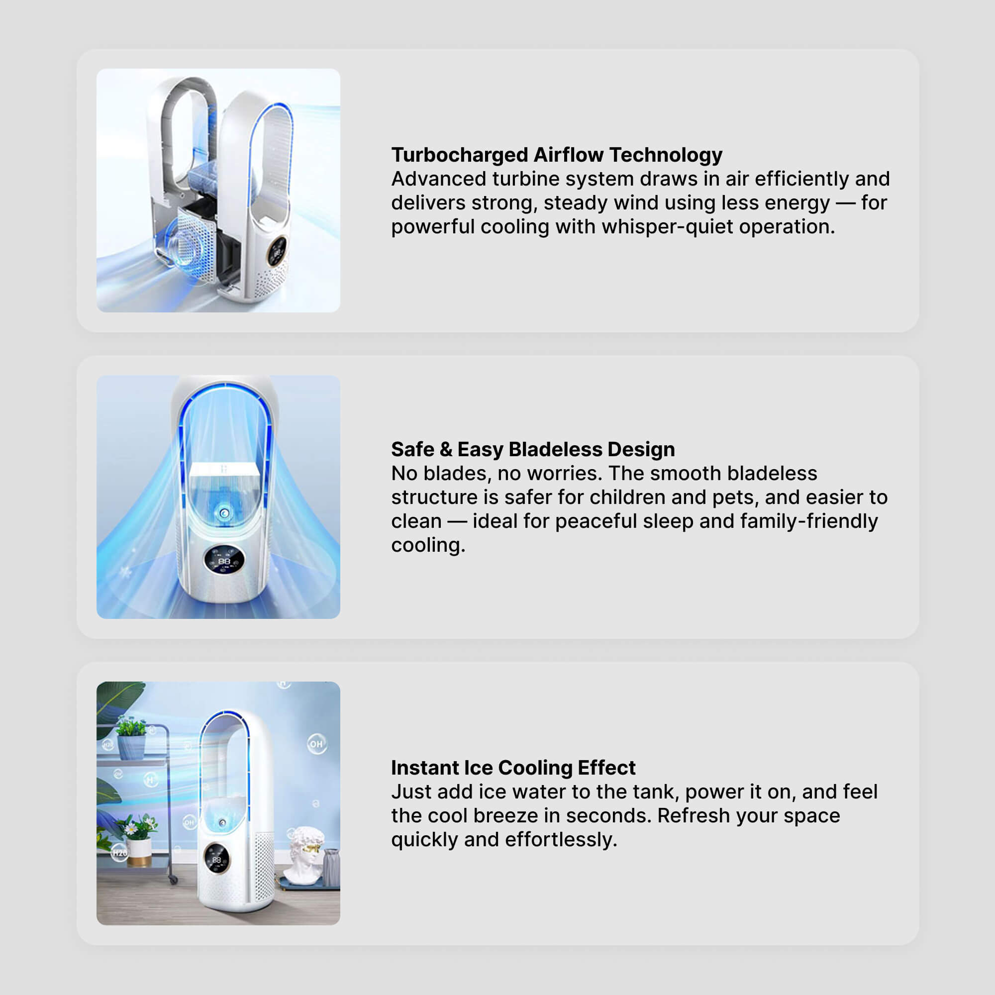 Silent Bladeless Portable Air Conditioner: Ergonomic Design for Home and Office Use