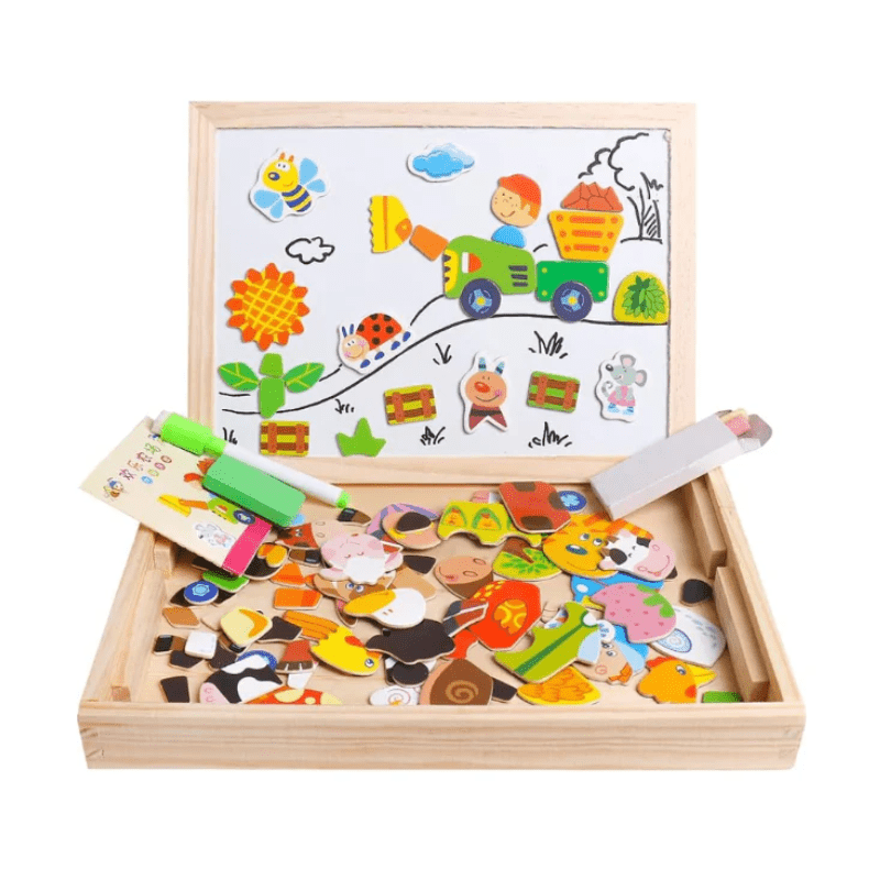 2-in-1 Montessori Drawing Board with Magnetic Surface & Chalkboard for Kids