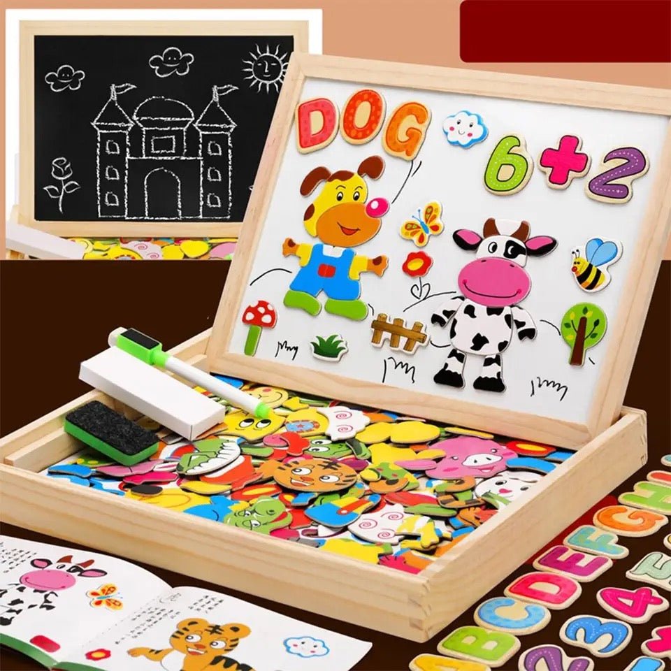 2-in-1 Montessori Drawing Board with Magnetic Surface & Chalkboard for Kids