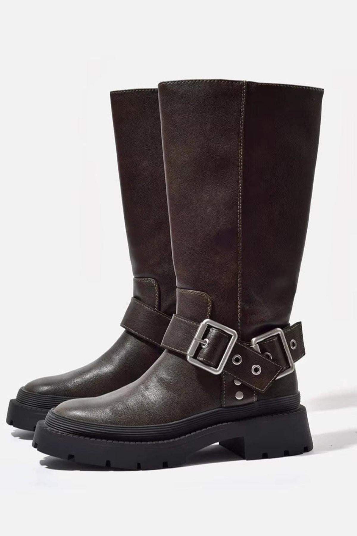 Knee High Chunky Boots | Brown