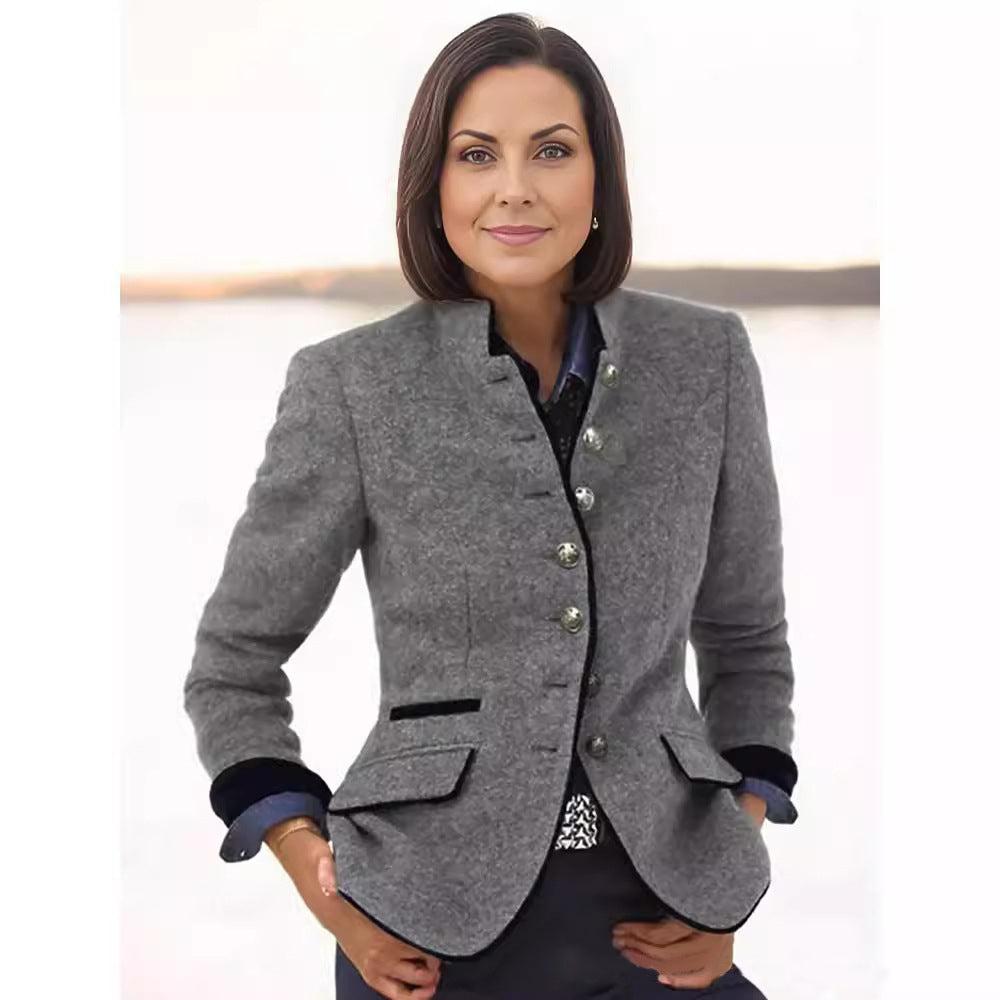 Men's Button Placket Coat | Stand Collar