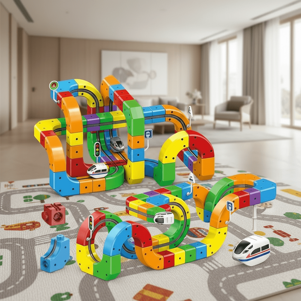 3D Train Building Set for Kids with Rechargeable Locomotive
