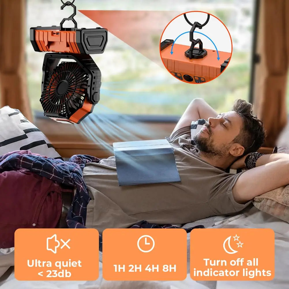 20000mAh Portable Camp Fan with LED Light and Power Bank
