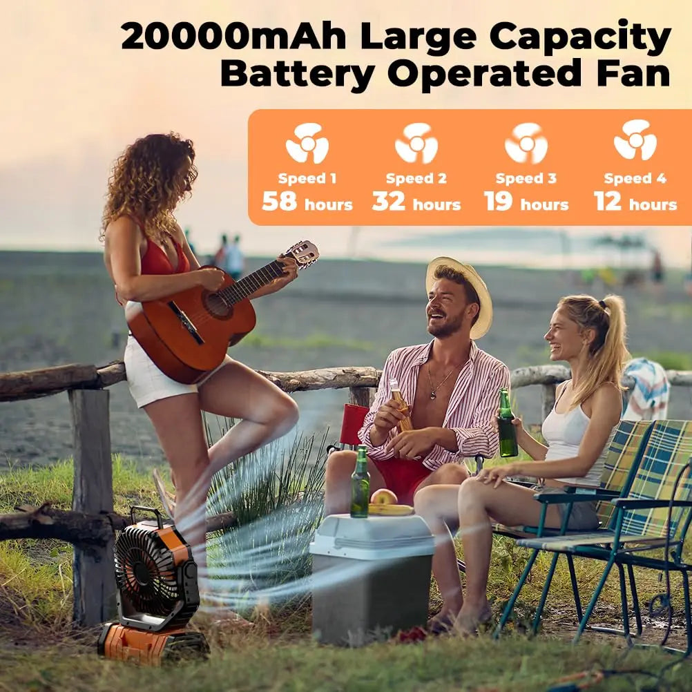 20000mAh Portable Camp Fan with LED Light and Power Bank