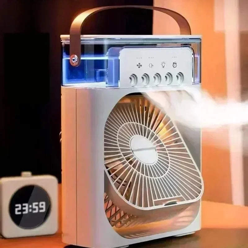 Portable 3-In-1 Mini Air Cooler, Humidifier, and Night Light for Desk