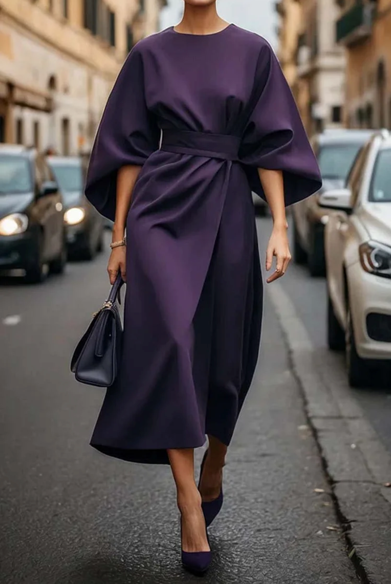 Women's Lantern Sleeves and Belt Dress | Elegant