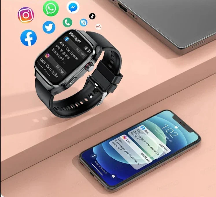 Smartwatch for Blood Sugar Monitoring, ECG, Uric Acid Measurement, Bluetooth Connectivity