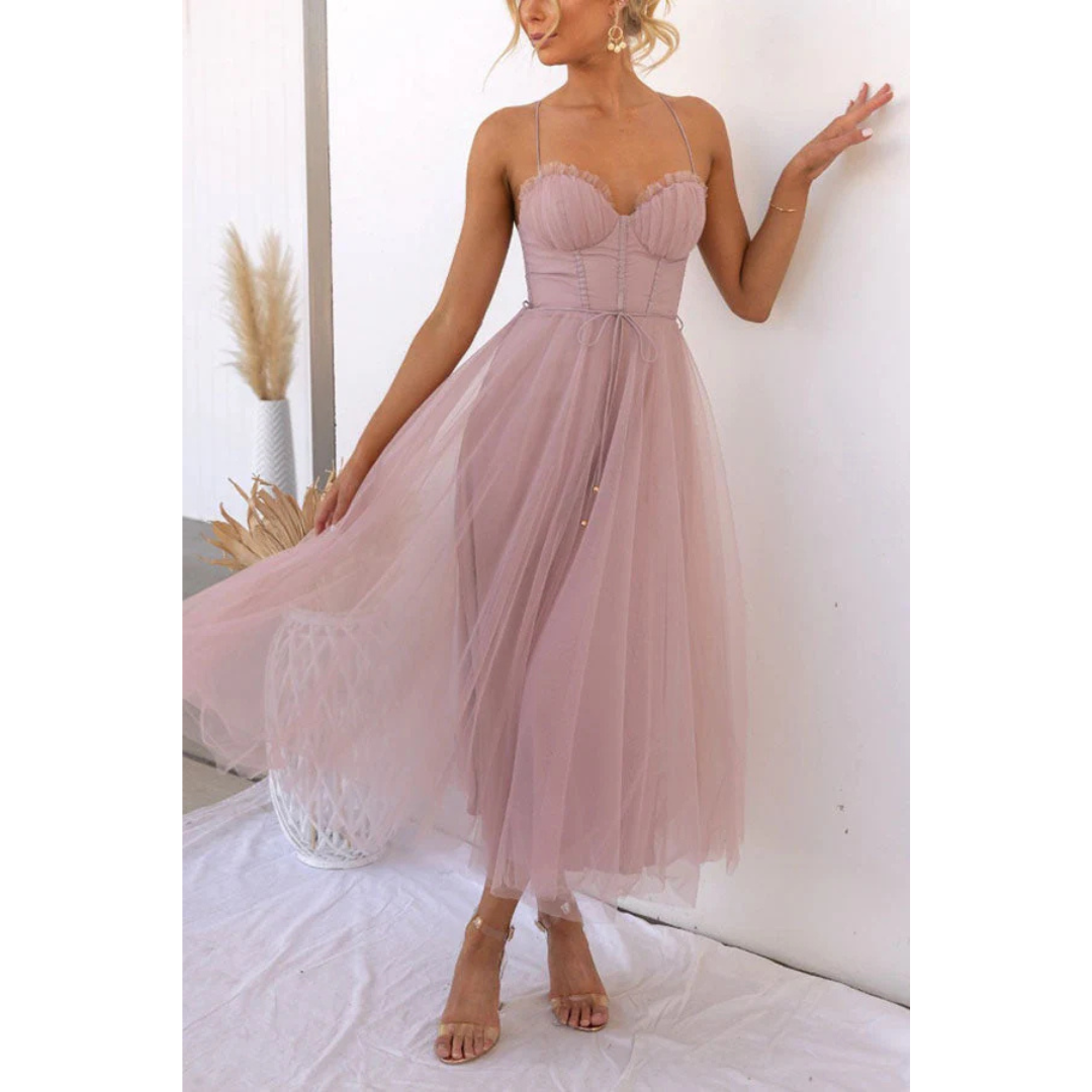 Elegant Midi Summer Dress with Spaghetti Straps for Women | Chic Casual Style
