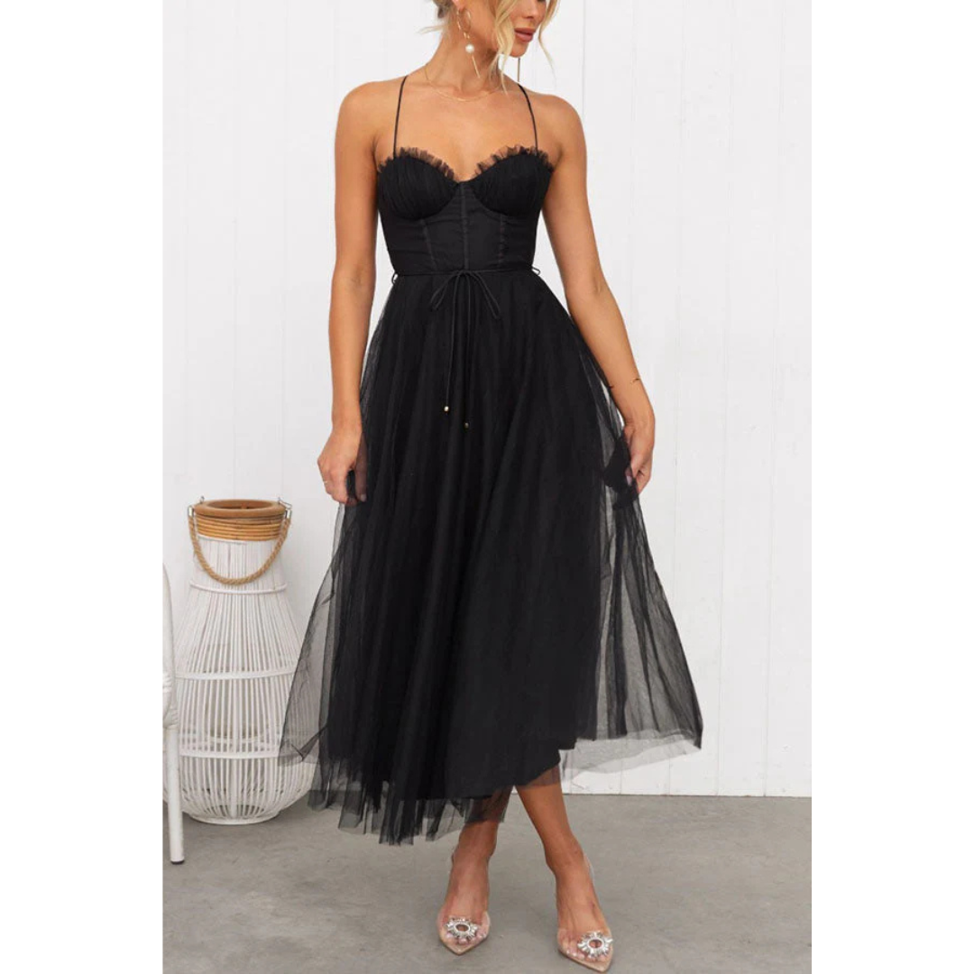 Elegant Midi Summer Dress with Spaghetti Straps for Women | Chic Casual Style