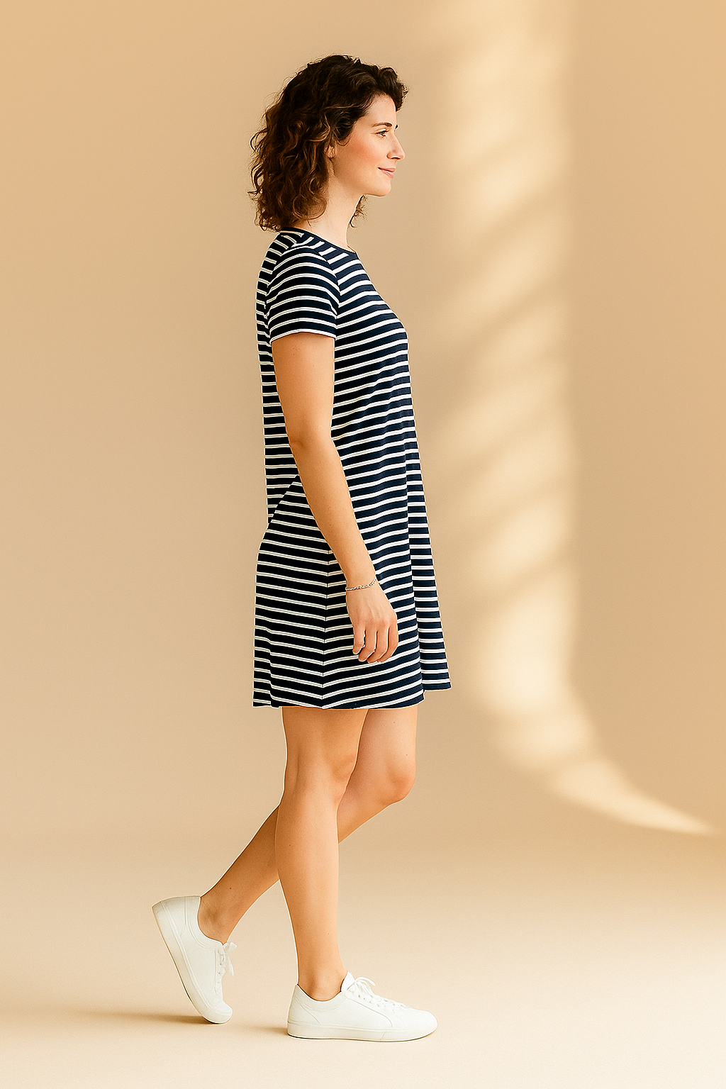 Women's Short Sleeve Striped Swing Dress – Navy & White