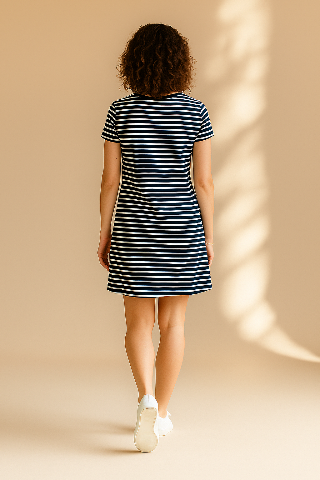 Women's Short Sleeve Striped Swing Dress – Navy & White