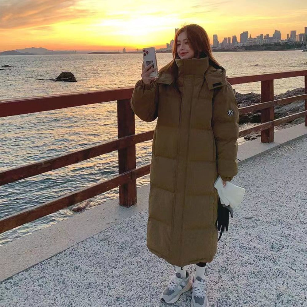 Long Puffer Coat with High Collar for Women - Alida