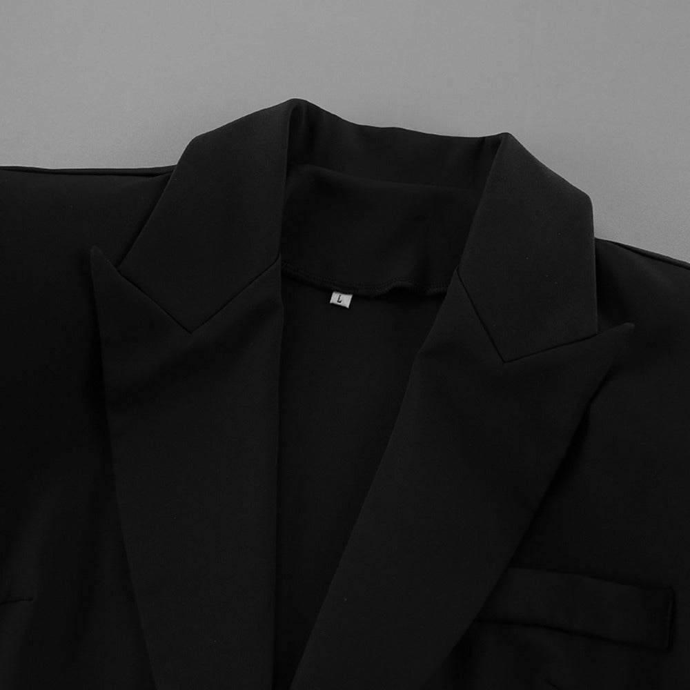 Black Blazer Jacket with Lace Hem for Women - Alfonsina