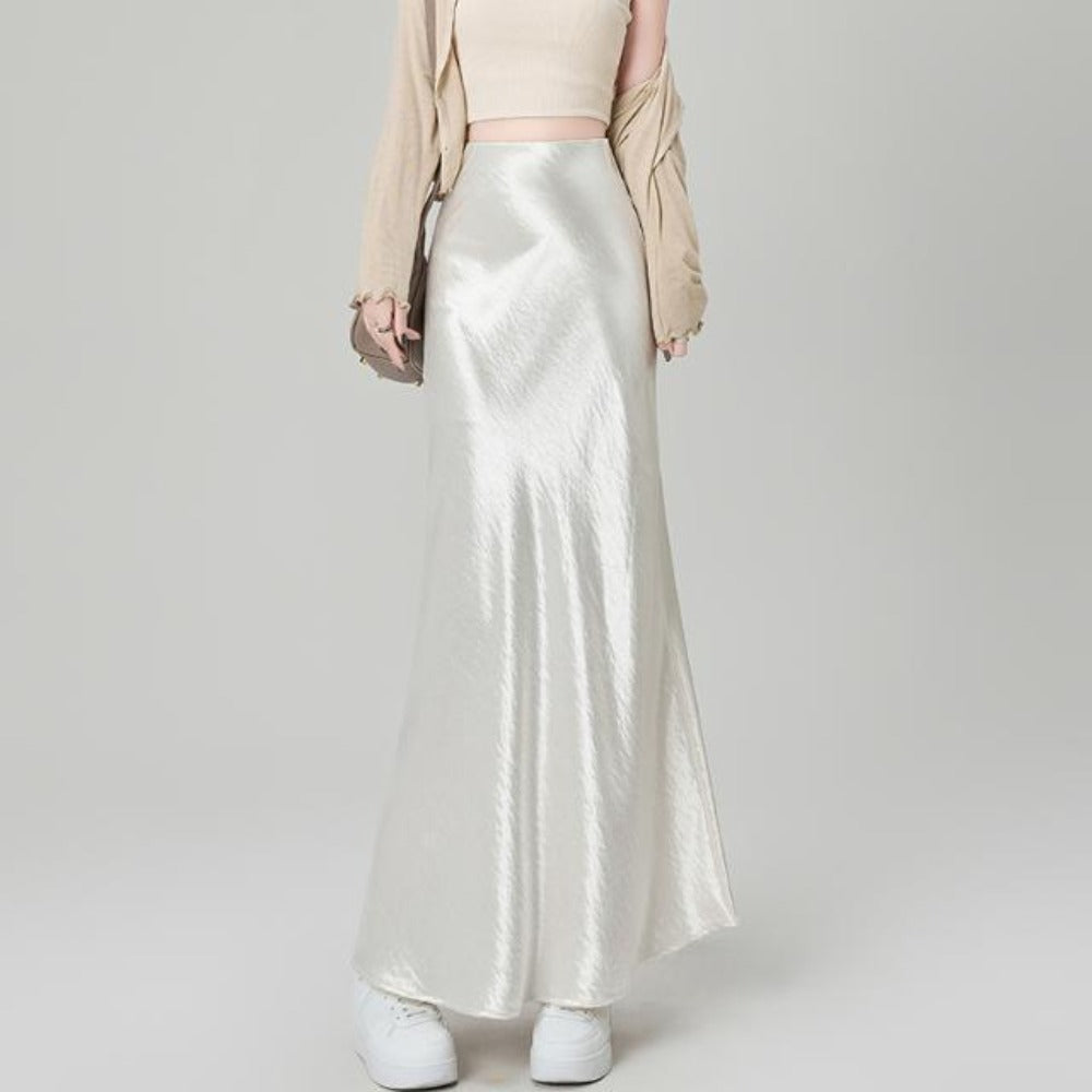 Satin Maxi Skirt with High Waist for Women - Bice
