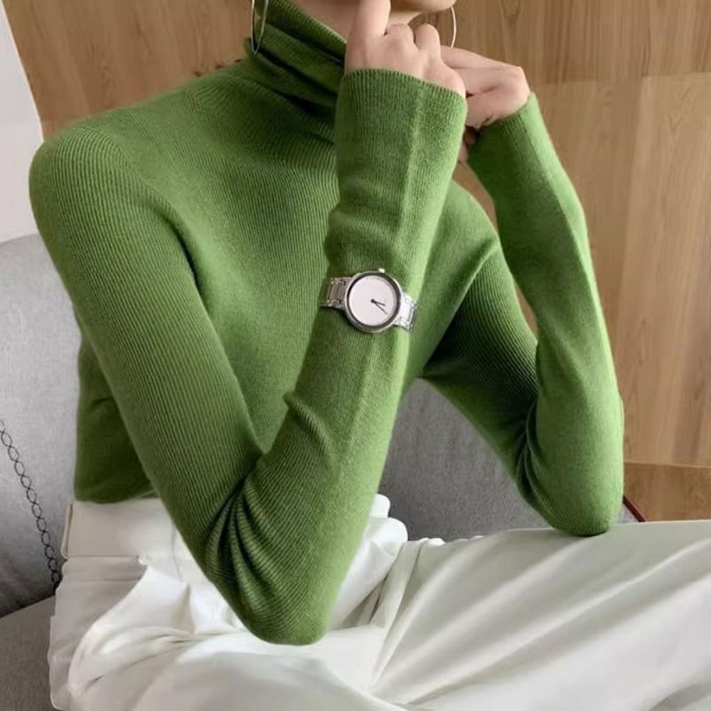 Ribbed Knit Turtleneck Long Sleeve Sweater for Women - Euridice