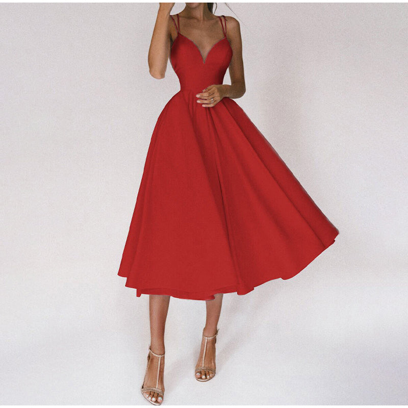 Formal Midi Party Dress with V-Neck for Women | Elegant Evening Style