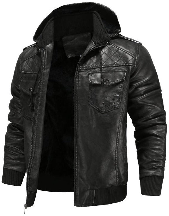 Men's Hooded Leather Jacket | Winter