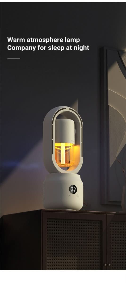 Portable Blade-Free Fan with Humidifier and Night Light for Refreshing Comfort